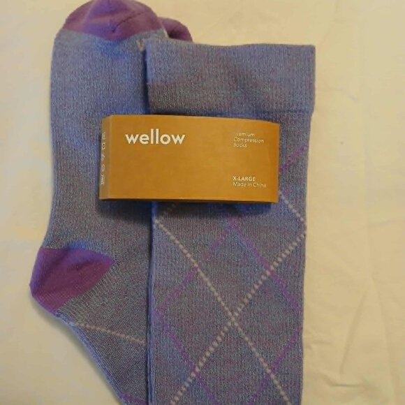 Wellow Compression Socks - Argyle Purple Violet Twist Size XL - Picture 2 of 2